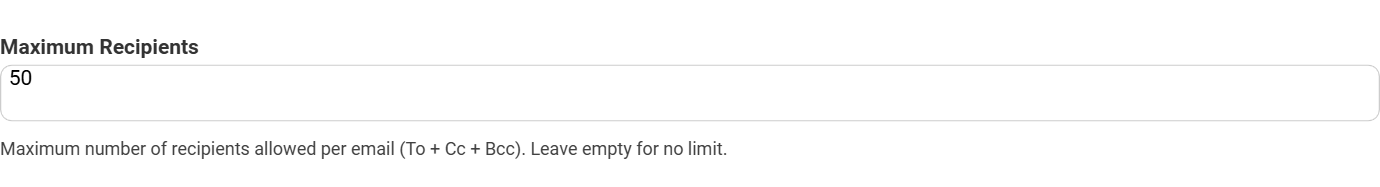 Field type : Number (minimum: 1); Default	Empty:(no limit)